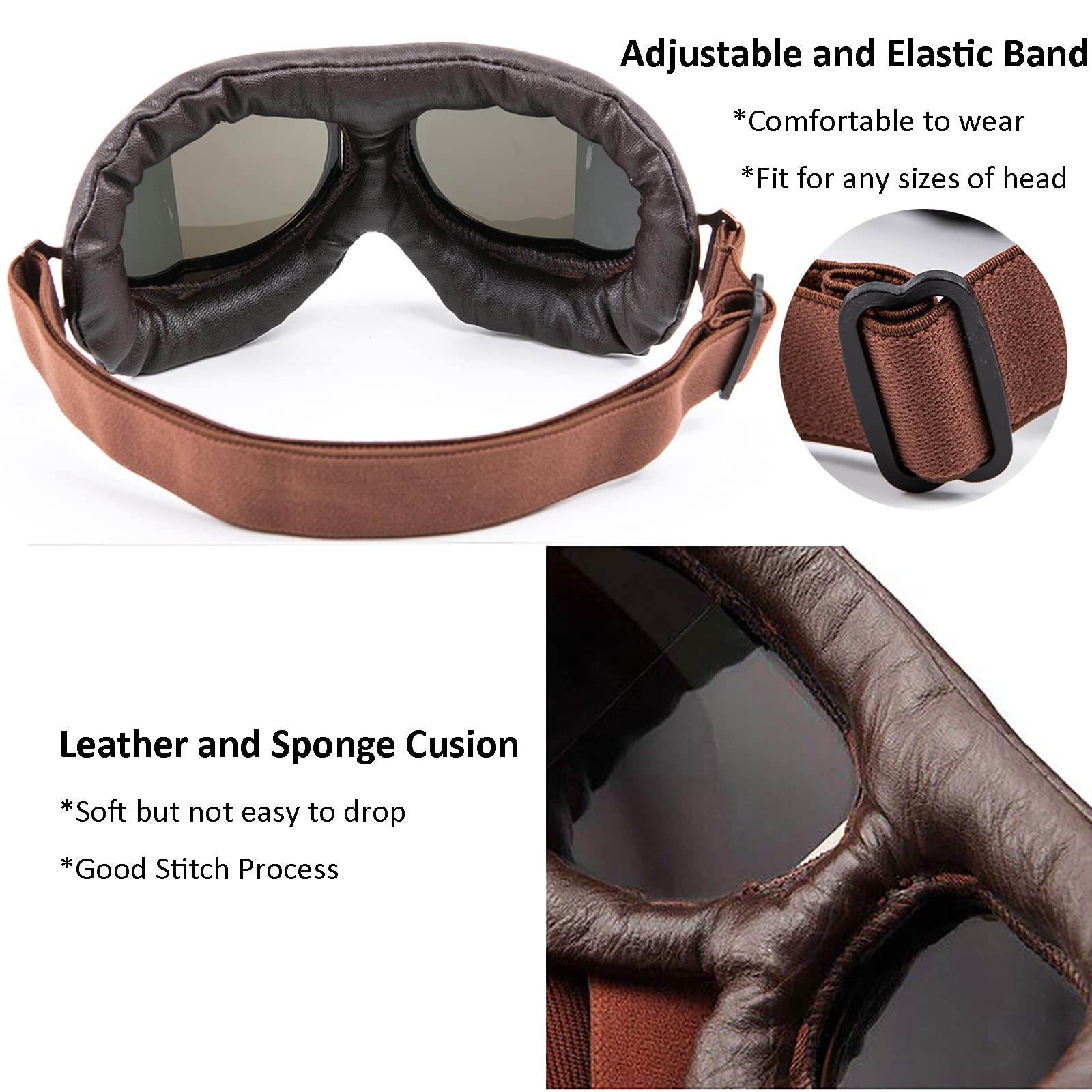 Evomosa Vintage Motorcycle Goggles Windproof Anti Fog & Impact Uv Protection Aviator Pilot Motocross Goggles For Men,Women